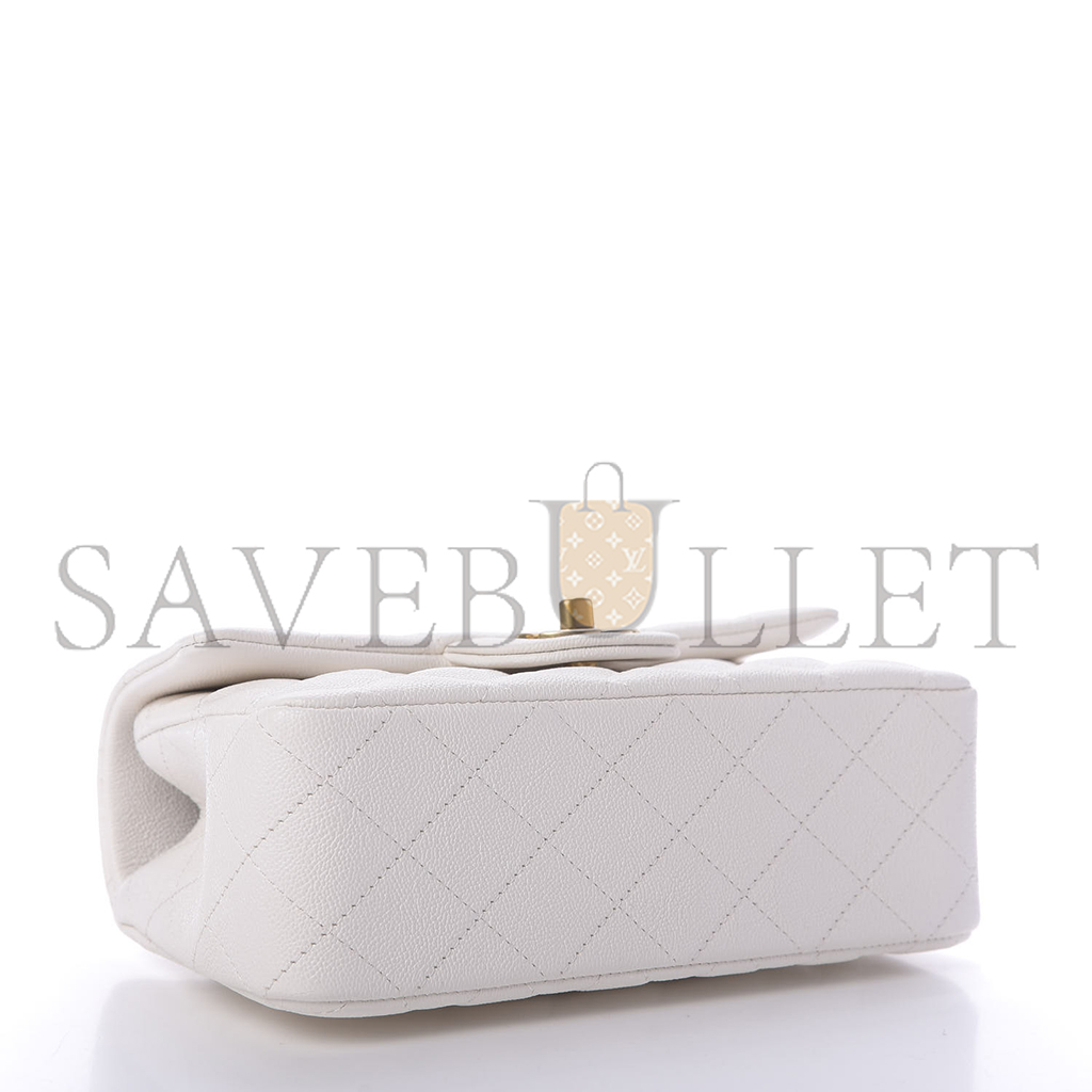 CHANEL MASTER CAVIAR QUILTED MINI TOP HANDLE RECTANGULAR FLAP WHITE (20*13*9cm)